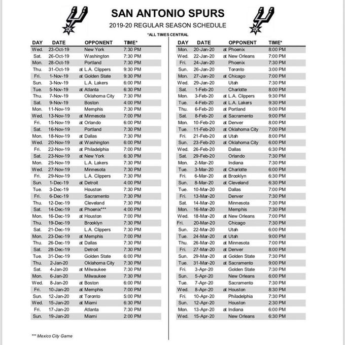 15.08.2019 - Der Spielplan der San Antonio Spurs in der Saison 2019/20 der NBA #jp25 #nba #thisiswhyweplay #basketballrotweissrot